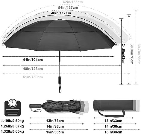 G4Free 46/54/62 Inch Large Compact Golf Umbrella Windproof 10 Ribs Reverse Travel Umbrella for Rain Double Canopy Vented Umbrella Automatic Open Close - Image 2