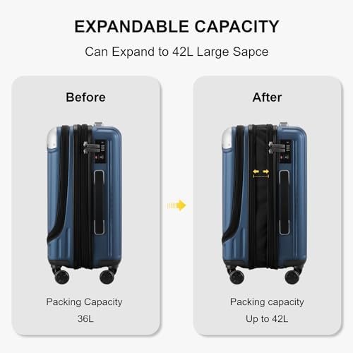LEVEL8 Grace Expandable Carry On Luggage Airline Approved, 20 Inch Hardside Carry On Suitcase with Wheels, Travel Harshell Spinner Small Luggage with Tsa Lock, Blue, 20-Inch Carry-On - Image 7