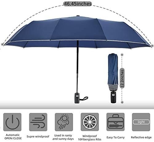 FDJASGY Windproof Travel Umbrella with Teflon Coating Auto Open Close Lightweight Sun&Rain Umbrella with 10 Rib Construction and Reflective Stripe Zipper Pouch - Image 7