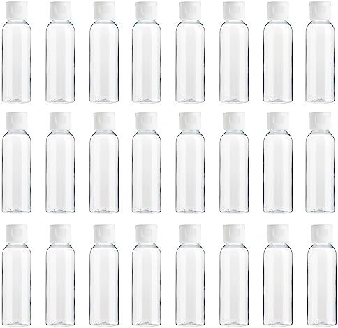 Juvale 24 Pack Plastic Empty 2oz Travel Bottles with Flip Cap, Refillable Containers for Toiletries, Lotion, Liquid