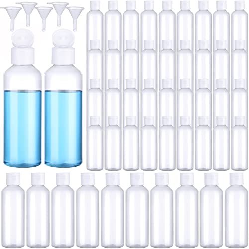 100 Pcs 3.4oz Small Travel Bottles Plastic Empty Squeeze Bottle Transparent Refillable Shampoo Travel Container with 5 Funnel for Liquids Cream Travel Size Liquid Cosmetics(Clear)