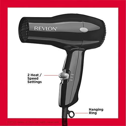 REVLON Travel Hair Dryer | Salon-Style Blowouts, Lightweight Design, 1875 Watts for Fast Drying with 2 Heat & Speed Settings for Drying and Styling Flexibility (Black) - Image 3