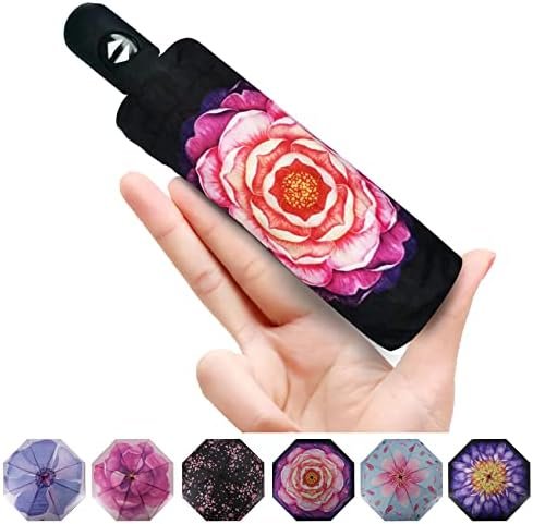 SIEPASA Automatic Travel Compact Umbrella-Small Folding Umbrellas for Rain, Lightweight Small Portable Umbrella, Small Sun & Rain Windproof Umbrella, on the go umbrella.(Camellia Flower)