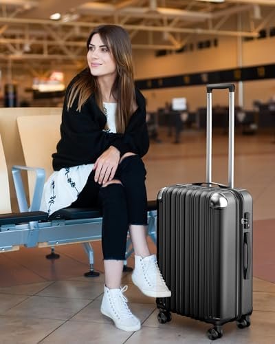 Expandable Luggage Sets 3 Piece Set, Hard Shell Spinner Suitcase Set, 20/24/28In Carry-on and Checked Luggage(Black) - Image 2