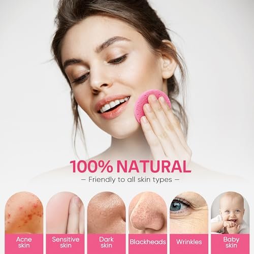 50-Count Compressed Facial Sponges for Daily Facial Cleansing and Exfoliating, 100% Natural Cosmetic Spa Sponges for Makeup Remover, Reusable, Pink - Image 5