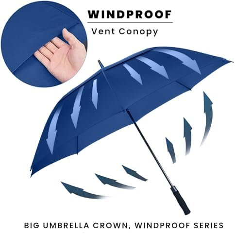 Golf Umbrella Large 62/68/72 Inch, Extra Large Oversize Double Canopy Vented Windproof Waterproof Umbrella, Automatic Open Golf Umbrella for Men and Women and Family. - Image 4