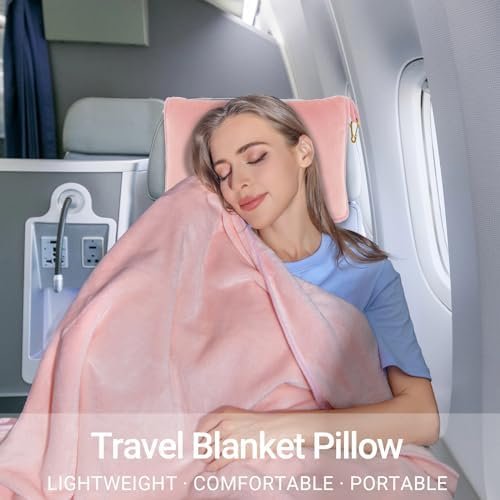3 in 1 Travel Pillow and Blanket Set, Premium Soft 300 GSM Thick Airplane Blanket Compact with Bag for Long Trips Essentials, Hand Luggage Sleeve and Backpack Clip (Pink) - Image 7