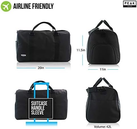 Peak Gear Duffle Bag for Travel 42L. Carry-On Duffle Bag For Airplanes. Overnight Weekend Bag. Gym Duffel Bags | Lost & Found ID Tag | Black - Image 3