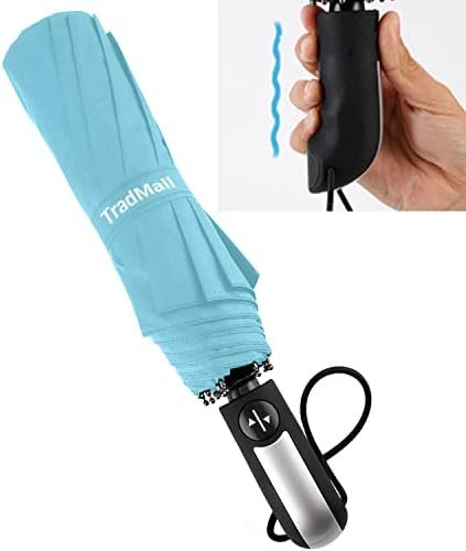 TradMall Travel Umbrella Windproof with 46 Inches Large Canopy 10 Reinforced Fiberglass Ribs Ergonomic Handle Auto Open & Close, Sky Blue - Image 3