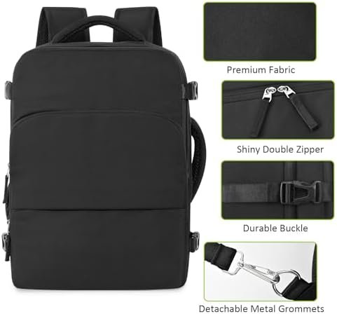 Travel Laptop Backpack, Carry On Backpack for Men Women Airline Approved, Large Waterproof College Business Work Hiking Casual Daypack Bag, Fits 16" Laptop, Black - Image 5