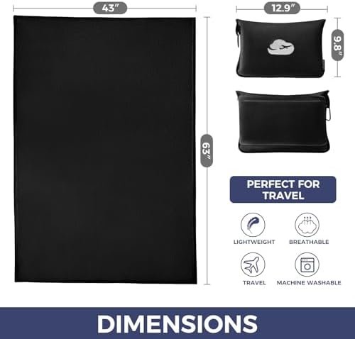 Travel Blanket Pillow with Pockets, Airplane Blanket Set, Plane Blanket Compact Packable, Flight Essentials Car Pillow - Travel Essentials Gift for Women and Men on Airplanes - Black - Image 2