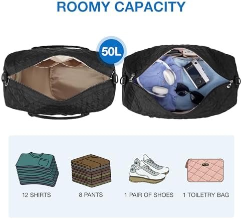 BAGSMART Travel Duffle Bag 50L Large Carry On Bag Weekender Overnight Bag for Men Women with Shoes Compartment, Black - Image 3