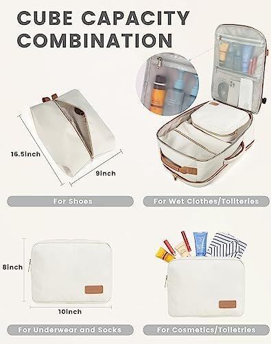 LOVEVOOK Travel Backpack Women, Flight Approved Carry On with 17.3inch Laptop Compartment, Personal Item with 3 Packing Cubes, Perfect for College, Hiking, Overnight - Beige - Image 5