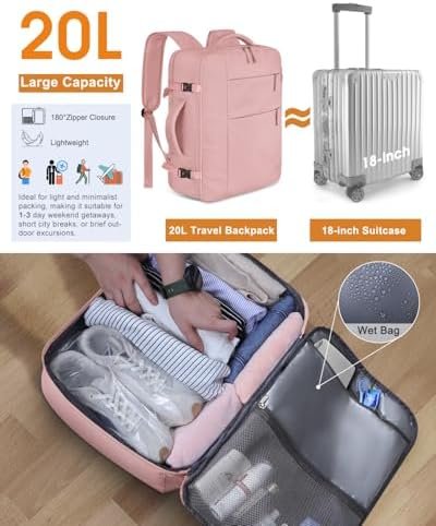 Capolo Travel Backpack for Women Men Waterproof Laptop Backpack Airlines Approved Carry On Backpack Bag Computer Bookbag for Business, Work, Traveling Fits 15.6 Inch Laptop(Pink) - Image 4