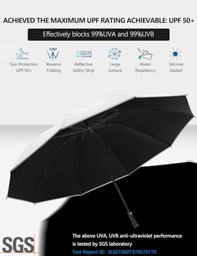 XIXVON Umbrella Pro | UPF 50+ 99% UV Protection, Reflective Safety Strip, Sturdy Windproof, Travel Portable, Automatic | Reverse Folding Umbrella - Image 2