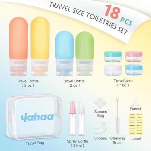 18 Pcs Travel Size Toiletries Set,Leak Proof Squeezable Silicone Travel Bottles for Shampoo and Conditioner,TSA Approved Travel Essentials Accessories,White Pack - Image 2