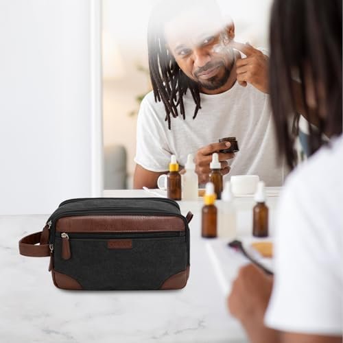 Travel Toiletry Bag for Men - Canvas Toiletries Bag with Multiple Pockets Large Hanging Dopp Kit Travel Bag for Toiletries Essentials Accessories - Dark Grey - Image 6
