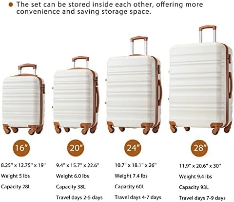LONG VACATION Luggage Set 4 Piece Luggage ABS hardshell TSA Lock Spinner Wheels Luggage Carry on Suitcase (WHITE-BROWN, 6 piece set) - Image 7