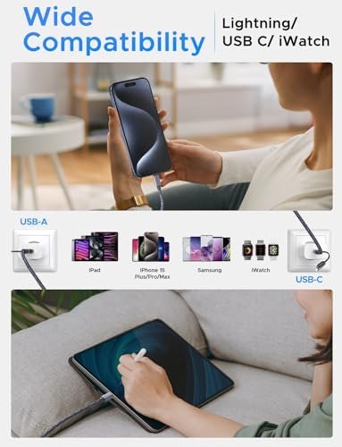 Upgraded 3 in 2 USB C Cable for Apple Watch Charger iPhone Charger USB C Multi Fast Charging Cable Compatible with iWatch Ultra/SE/9/8/7/6/5/4/3/2/1 & iPhone 15/14/13/12/11/Galaxy S23-4FT - Image 5