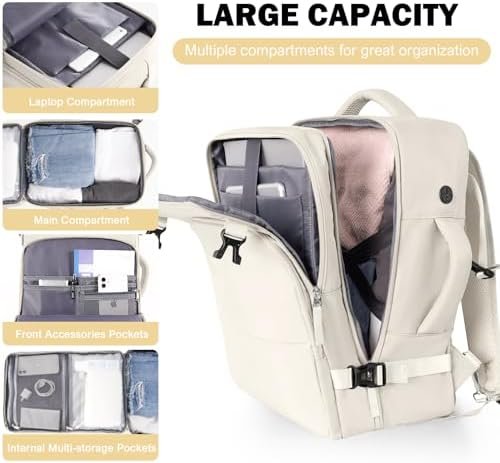 Travel Backpack for Men Women, Carry on Backpack Flight Approved, Personal Item Backpack Bag on Airplanes,Backpacks for Traveling, Travel Essentials,Beige - Image 7