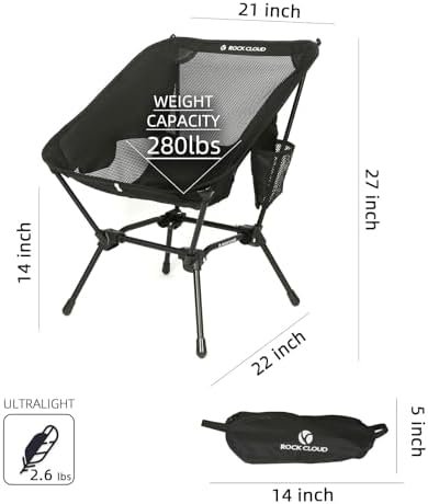 ROCK CLOUD 2 Pack Portable Camping Chair Ultralight Folding Chairs Outdoor for Camp Hiking Backpacking Lawn Beach Sports, Black - Image 3