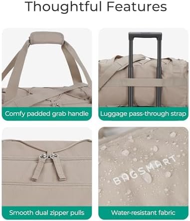 BAGSMART 4-IN-1 Gym Bag for Women,TSA Lightweight Duffle Bag for Travel with Shoe Compartment & Wet Pocket, 30L Carry On Weekender Bags for Women,Water Resistant Travel Duffel Backpack,Camel - Image 6
