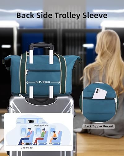 WALNEW Travel Duffel Bag, Weekender Overnight Carry On Bag for Women Men, Foldable Waterproof Gym Luggage with Metal Buckle Detachable Shoulder Strap and Wet Compartment (Peacock Blue) - Image 6