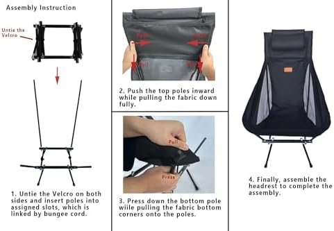 Camping Chair, Patented for Invention, Backpack, Compact Portable Folding Chair, Outdoor Camp, Lawn, Beach High Back Chair with Side Pocket, Lightweight Hiking Chair WB-ZZ (Black) - Image 9