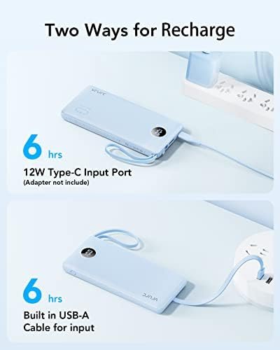 VRURC 10000mAh Power Bank Built-in Cables, Portable Charger with LED Display, Slim Travel Battery Pack with Cords, 5 Output Dual Input Phone Charger for Cell Phone Smart Devcies-Blue(1 Pack) - Image 6