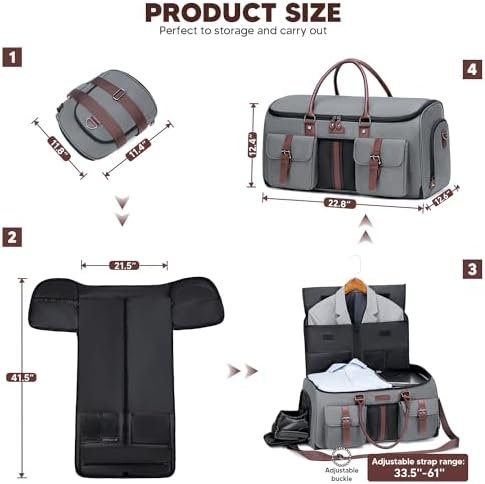 Carry on Garment Bag for Travel, Convertible Garment Duffle Bags for Men Women with Shoe Compartment - 2 in 1 Hanging Suitcase Suit Travel Bags - Image 5