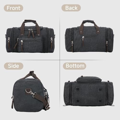 Canvas Expandable Duffle Bag for Men Traveling, Luggage Travel Bag Weekender Overnight Bag,Mens Gym Carry on Duffel Bags(Dark Grey) - Image 3