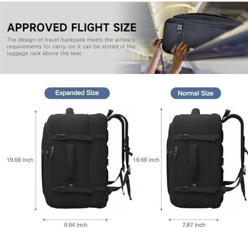 Carry On Backpack, 50L Travel Backpack, Luggage Backpack TSA Flight Approved Laptop Backpack for Men & Women, Large Expandable Backpack 40L Daypack Lightweight Business Weekender Bag, Black - Image 4