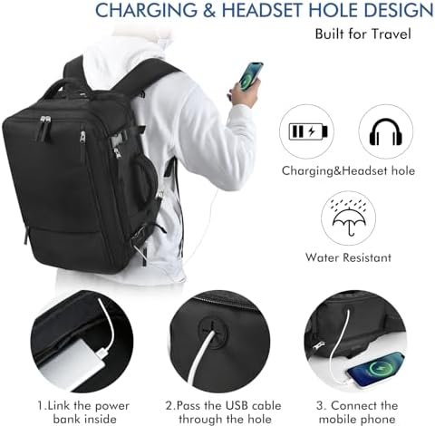 Travel Backpack for Men Women, Large Carry On Backpack, Personal Item Bag Airline Approved, Laptop Backpack 17.3 inch, Business Work Gym Weekender Bag, Black - Image 4