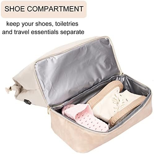 MINKARS Weekender Bag with Shoe Compartment Travel Tote Overnight Bag, Personal Item Bag for Airlines 17 Inch, Beige - Image 3
