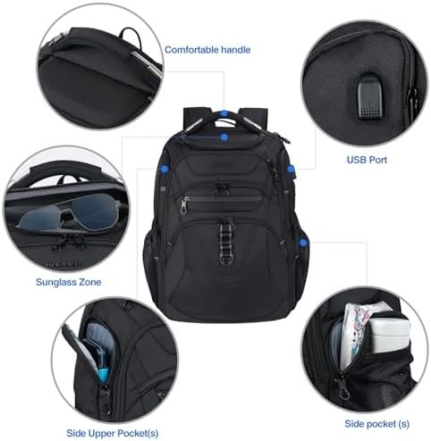 KROSER TSA Friendly Travel Laptop Backpack 18.4 inch XXXL Gaming Backpack Water-Repellent College Daypack Business Backpack with RFID Pockets & USB Port for Men/Women-Black - Image 4