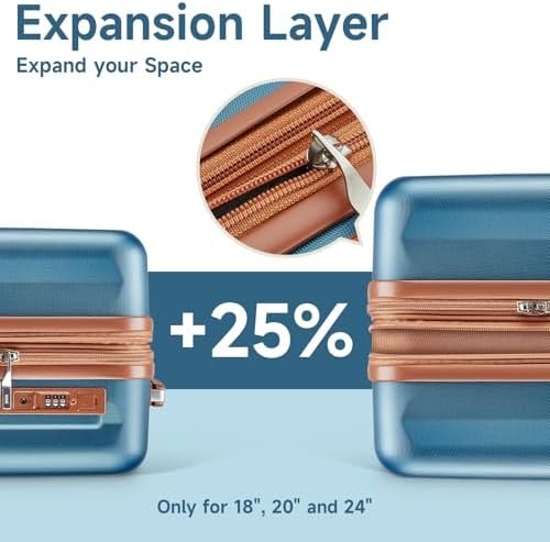 imiomo Luggage Sets 4 Piece Expandable Suitcase Set,Hardside Carry on Luggage with USB Port Cup Holder,Travel Luggage Spinner Suitcases with Wheels TSA Lock, Dark Blue Brown - Image 7