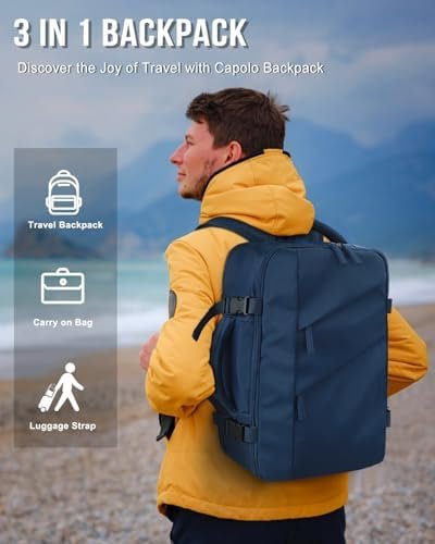 Capolo Travel Backpack for Women Men Waterproof Laptop Backpack Flight Approved Carry On Backpack Overnight Weekender Bag College Bookbag for Business, Work, Traveling Fits 15.6 '' Laptop,Navy Blue - Image 2