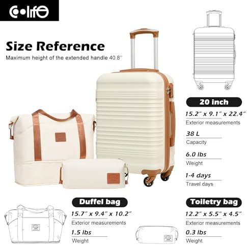 Coolife Luggage Set 3 Piece Luggage Set Carry On Suitcase Hardside Luggage with TSA Lock Spinner Wheels(White, 3 piece set (DB/TB/20)) - Image 7