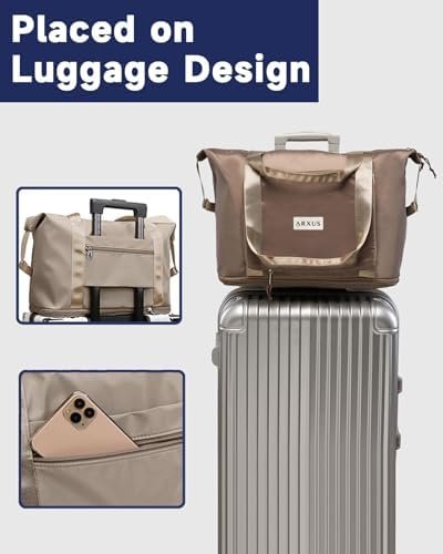 Folding Travel Bag Carry on Bags for Airplanes with Detachable Adjustable Shoulder Strap Light Weight Travel Duffle Bag for Women with Suitcase Sleeve 17x11x9 inch - Image 6