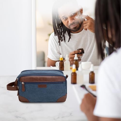 Travel Toiletry Bag for Men - Canvas Toiletries Bag with Multiple Pockets Large Hanging Dopp Kit Travel Bag for Toiletries Essentials Accessories - Navy Blue - Image 6
