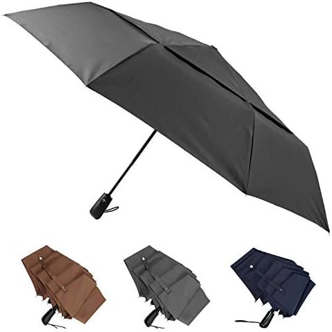 Large Umbrella Windproof 54 Inch Folds Into Portable Travel Size - Big Enough To Comfortably Fit In 2 Adults - Auto Open Close and Patented Vortex System For Superior Safety And Durability (Black)