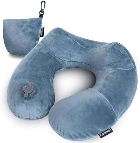 Inflatable Travel Neck Pillow for Airplane Sleeping Blow Up Neck Support Air Pillow Traveling on Plane Long Flights Washable