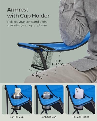 SONGMICS Folding Camping Chair, Supports 551 lb, with Comfortable Sponge Seat, Heavy Duty Structure, Cup Holder, Outdoor Picnic Chair - Image 8