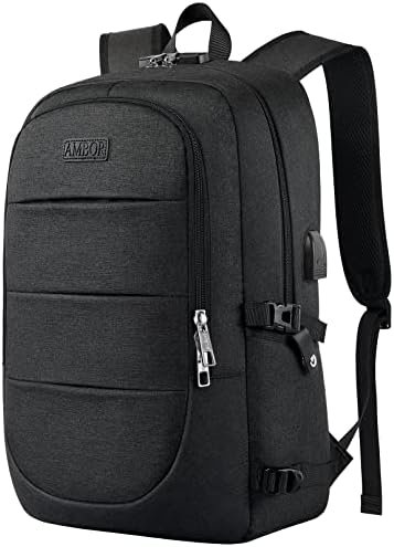 AMBOR Travel Laptop Backpack for Men, 15.6-17.3 inch Laptop Backpack for School, Anti Theft Business Work Backpack with USB Charging Port, Water Resistant College Computer Bag for Men & Women, Black