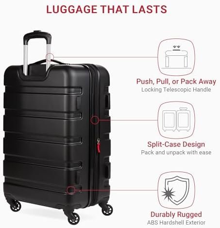 SwissGear 7366 Hardside Expandable Luggage with Spinner Wheels, Black, Checked-Medium 23-Inch - Image 2