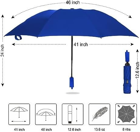 LANBRELLA Umbrella Reverse Travel Umbrella Windproof Compact Folding - C2.7 Royal Blue - Image 6