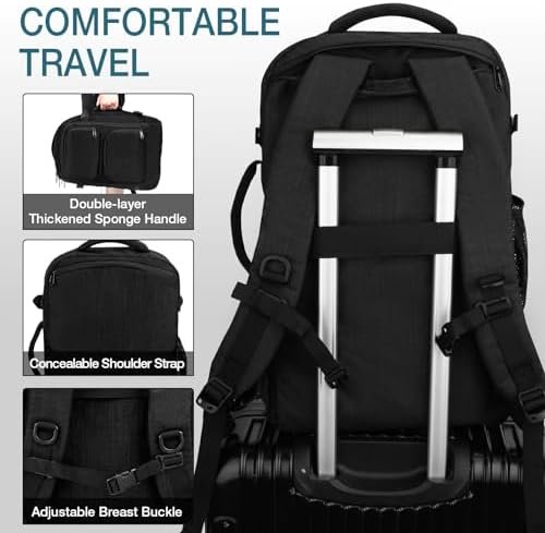 Dinictis 40L Travel Backpack Carry on Flight Approved, Backpack Suitcase for Travel, Personal Item Travel Bag fits 17 inch Laptop- Black - Image 3