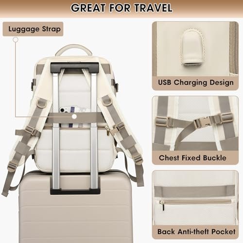 Large Travel Backpack for Women - 17 Inch 35L Carry On Laptop Bag Flight Approved Personal Item Daypack Weekender Traveling TSA Business Bag Luggage Waterproof for Airplane with Toiletry Bag Shoe Bag - Image 4