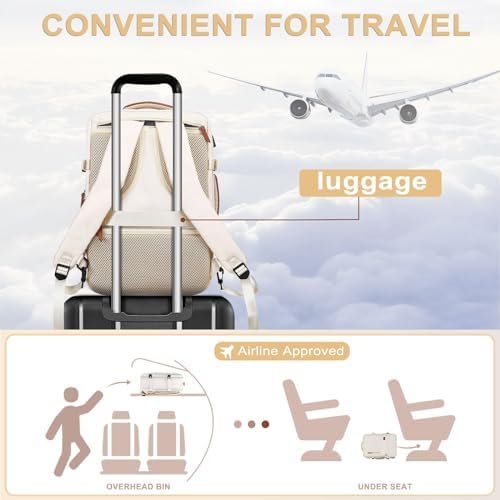 MOSISO Travel Backpack,40L Carry on Backpack for Women Men,17-17.3 inch Airline Approved Luggage Backpack with USB Port&Hidden Shoulder Strap,Casual Daypack with Toiletry Bag&Shoe Pocket, Beige - Image 7