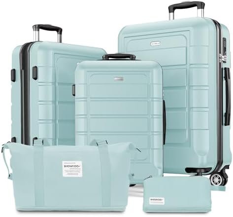 SHOWKOO Luggage Sets Expandable PC+ABS Durable Suitcase Double Wheels TSA Lock 5pcs Mint Green